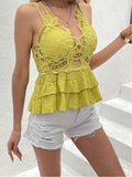 romildi Lace Bustier Spaghetti Strap Tiered Top, Sexy Sleeveless Cami Flare Top For Summer, Women's Clothing