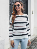 Romildi Striped Crew Neck Pullover Sweater, Casual Long Sleeve Knitted Sweater, Women's Clothing