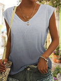 Romildi Women's Casual V-Neck Summer Top - Versatile & Stylish Gradient Cap Sleeve Design