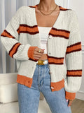 romildi  Color Block Button Down Knit Cardigan, Casual V Neck Long Sleeve Sweater For Spring & Fall, Women's Clothing