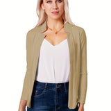 Romildi Solid Split Open Front Blazer, Elegant Long Sleeve Blazer, Elegant & Stylish Tops For Office & Work, Women's Clothing