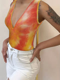 Romildi Tie Dye Plunging Neck Tank Top, Casual Sleeveless Tank Top For Summer, Women's Clothing