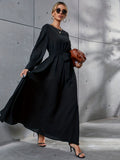 Romildi Solid Simple Dress, Elegant Crew Neck Long Sleeve Maxi Dress, Women's Clothing