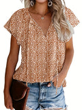 Romildi V Neck Flutter Sleeve Blouse, Loose Casual Top For Summer & Spring, Women's Clothing