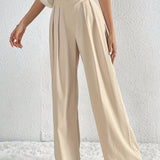 Romildi Solid High Waist Pants, Casual Wide Leg Pants, Women's Clothing