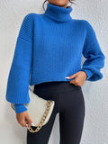 Romildi Solid Turtleneck Pullover Sweater, Elegant Long Sleeve Drop Shoulder Sweater, Women's Clothing