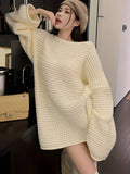 Romildi Solid Loose Knitted Pullover Sweater, Casual Long Sleeve Sweater For Fall & Winter, Women's Clothing