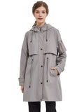 Romildi Drawstring Hooded Coat, Casual Solid Button Front Long Sleeve Outerwear, Women's Clothing