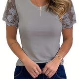 Romildi Women's T-Shirt Elegant Lace Short Sleeve Cut Out Crew Neck Loose Casual Summer T-Shirt