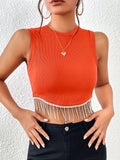 Fringe Hem Crop Tank Top, Sexy Sleeveless Tank Top For Summer, Women's Clothing