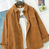Romildi Solid Patched Pocket Simple Shirt, Vintage Button Front Shirt For Spring & Fall, Women's Clothing