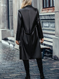 Romildi Waterfall Collar Solid Trench Coat, Elegant Long Sleeve Mid Length Outerwear, Women's Clothing
