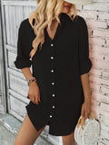 Romildi Button Front Shirt Dress, Casual Solid Long Sleeve Dress, Women's Clothing