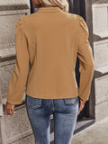 Romildi Ruched Solid Blazer, Elegant Open Front Long Sleeve Outerwear, Women's Clothing