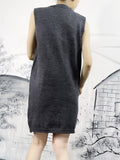 Romildi Pocket Front Sleeveless Dress, Casual Solid V Neck Sweater Dress, Women's Clothing