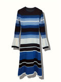 Romildi Striped Print Long Sleeve Knit Dress, Elegant Crew Neck A-line Dress, Women's Clothing