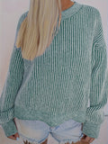 Romildi Striped Crew Neck Pullover Sweater, Casual Long Sleeve Drop Shoulder Sweater, Women's Clothing