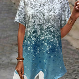 Romildi Color Block Asymmetrical T-shirt, Casual Crew Neck Short Sleeve Summer T-shirt, Women's Clothing
