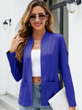 Romildi Solid Open Front Blazer, Casual Long Sleeve Pocket Blazer, Women's Clothing