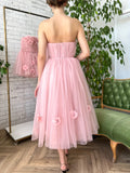 Flower Decor Mesh Tube Dress, Elegant Off Shoulder Backless Ruched Sleeveless Bridesmaid Dress, Women's Clothing