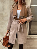 Romildi Waterfall Collar Open Front Coat, Elegant Long Sleeve Outerwear With Pockets, Women's Clothing