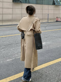 Romildi Double Breasted Long Length Trench Coat, Casual Solid Long Sleeve Outerwear, Women's Clothing