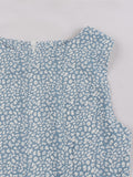 Romildi Leopard Print Tank Dress, Casual Sleeveless Crew Neck Slim Waist A Line Pleated Dress, Women's Clothing