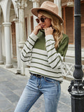 Romildi Striped Turtle Neck Pullover Sweater, Casual Long Sleeve Sweater, Women's Clothing