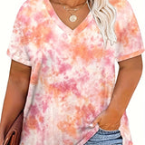 Romildi Women's Plus Size Tie Dye V-Neck T-Shirt - Comfortable and Stylish Short Sleeve Top