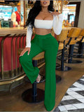 Romildi Tailored Solid Pants, Solid High Waist Wide Leg Work Office Pants, Women's Clothing