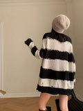 Romildi Striped Crew Neck Pullover Sweater, Casual Long Sleeve Ripped Sweater, Women's Clothing