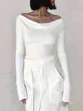Romildi Solid Cowl Neck Tie Back T-Shirt, Casual Long Sleeve Top For Spring & Fall, Women's Clothing
