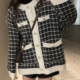 Romildi Preppy Plaid Pattern Button Up Pocket Cardigan, Casual Long Sleeve Cardigan For Fall & Winter, Women's Clothing