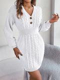 Romildi Cable Knit Sweater Dress, Casual V Neck Long Sleeve Dress, Women's Clothing