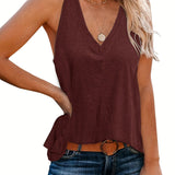 Romildi Romildi Solid V Neck Tank Top, Casual Sleeveless Tank Top For Summer, Women's Clothing