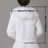 Romildi White Faux Fur Shawl Plush Collar Wrap Elegant Long Sleeve Bride Cape Decorative Windproof Warm Cardigan For Women