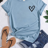 Romildi Heart Print Graphic T-Shirt, Short Sleeve Crew Neck Casual Top For Spring & Summer, Women's Clothing