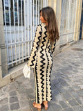 Romildi Striped Bodycon Sweater Flare Long Sleeve Dress, Cut Out Long Sleeve Casual Dress, Women's Clothing