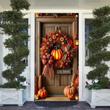 1pc, Rustic Pumpkin Wreath Fall Happy Thanksgiving Porch Banner, 35x70 inches, Polyester, Vertical Seasonal Door Decor, Festive Home & Kitchen Wall Art, Artistic Graphic Hanging Poster for Party Decoration