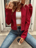 Romildi Solid Zip Up Jacket, Elegant Ruched Long Sleeve Outwear For Spring & Fall, Women's Clothing