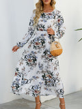 Romildi Floral Print Ankle Dress, Casual Crew Neck Long Sleeve Dress, Women's Clothing