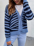 Romildi Striped Button Down Knit Cardigan, Casual V Neck Long Sleeve Sweater, Women's Clothing