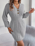 Romildi Cable Knit Sweater Dress, Casual V Neck Long Sleeve Dress, Women's Clothing