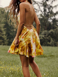 Tie Dye Deep V-neck Dress, Vacation Style Ruffle Hem Dress For Spring & Summer, Women's Clothing