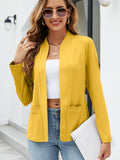 Romildi Solid Open Front Blazer, Casual Long Sleeve Pocket Blazer, Women's Clothing