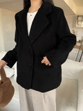 Romildi Button Front Notched Collar Coat, Casual Thermal Long Sleeve Pocket Blazer For Fall & Winter, Women's Clothing