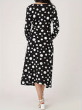 Romildi Polka Dot Print Long Sleeve Dress, Casual V Neck Split Hem Dress For Spring & Fall, Women's Clothing