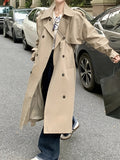 Romildi Double Breasted Long Length Trench Coat, Casual Solid Long Sleeve Outerwear, Women's Clothing