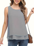 Romildi Romildi Layered Hem Crew Neck Tank Top, Casual Sleeveless Blouse For Summer, Women's Clothing