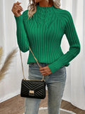 Romildi Solid Slim Knit Sweater, Elegant Mock Neck Long Sleeve Sweater, Women's Clothing